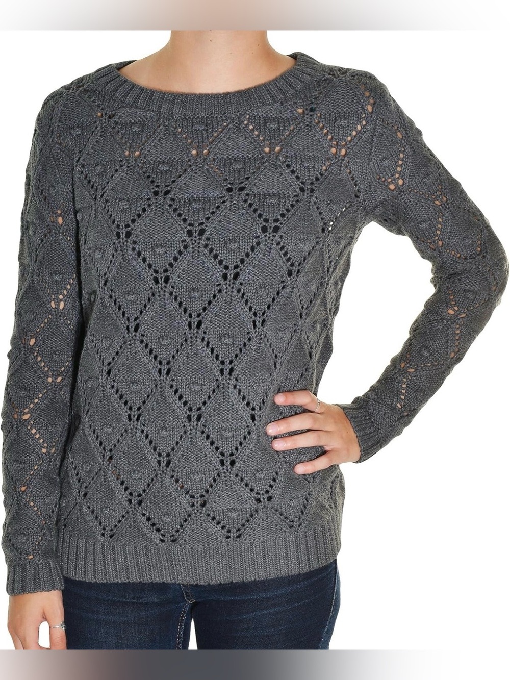 Tommy Hilfiger Charcoal Openwork Crewneck Sweater